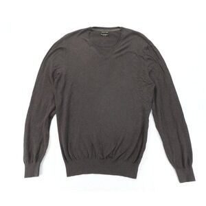 Massimo Dutti Sweater Mens L Brown V Neck Silk Cashmere Elbow Patch Luxury